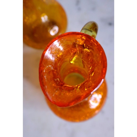 Vtg Mid-Century Amberina Crackle Small Glass Pitchers Set 2 5.75" Tangerine - Picture 9 of 10
